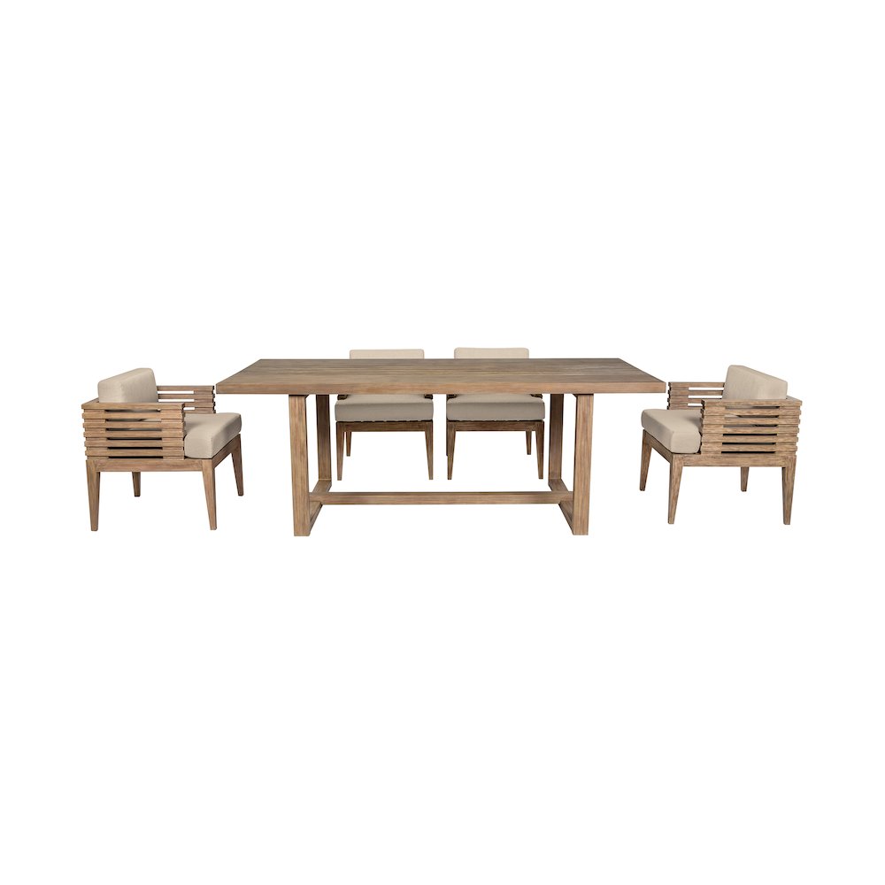 Vivid Outdoor Patio 5 Piece Dining Set in Light Eucalyptus Wood. Picture 2
