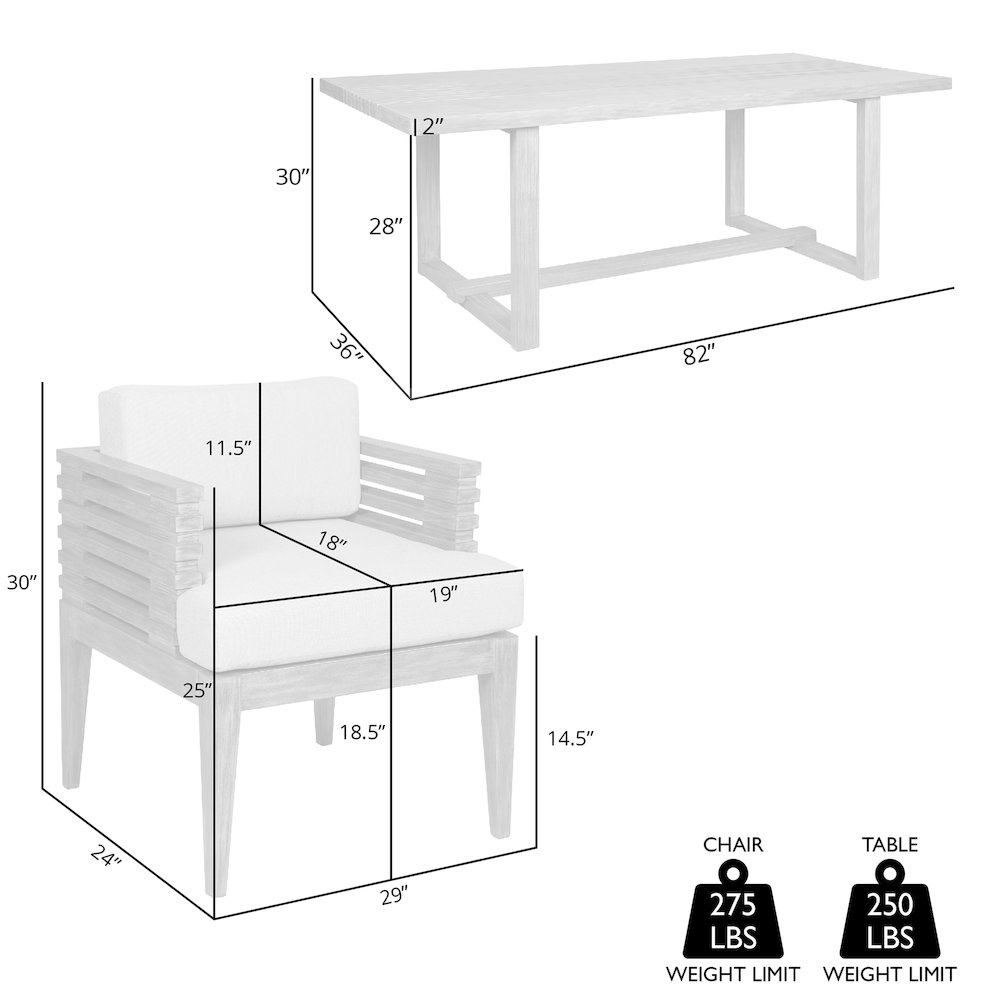 Vivid Outdoor Patio 5 Piece Dining Set in Light Eucalyptus Wood. Picture 12
