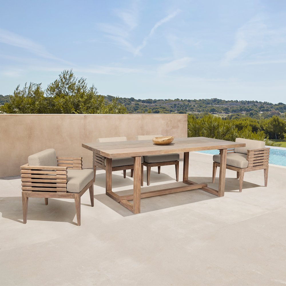 Vivid Outdoor Patio 5 Piece Dining Set in Light Eucalyptus Wood. Picture 13