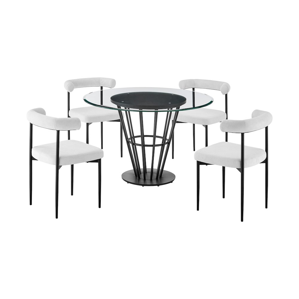 Veronica Shannon 5 Piece Round Glass Dining Table Set with Matte Black Iron. Picture 1