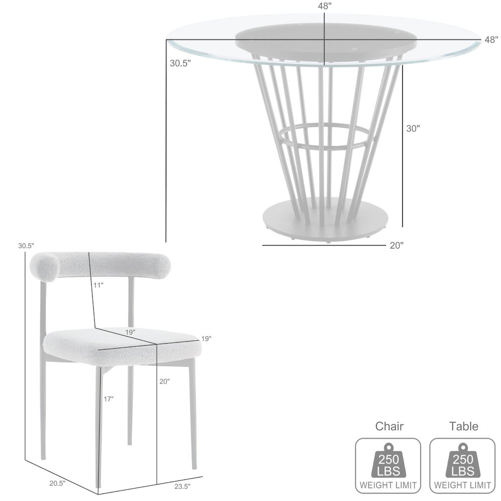 Veronica Shannon 5 Piece Round Glass Dining Table Set with Matte Black Iron. Picture 9