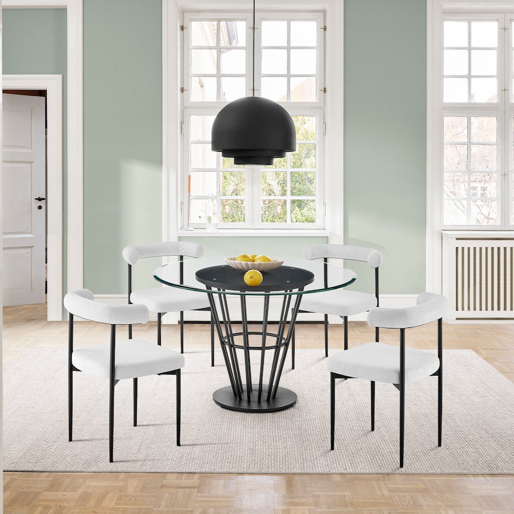Veronica Shannon 5 Piece Round Glass Dining Table Set with Matte Black Iron. Picture 10