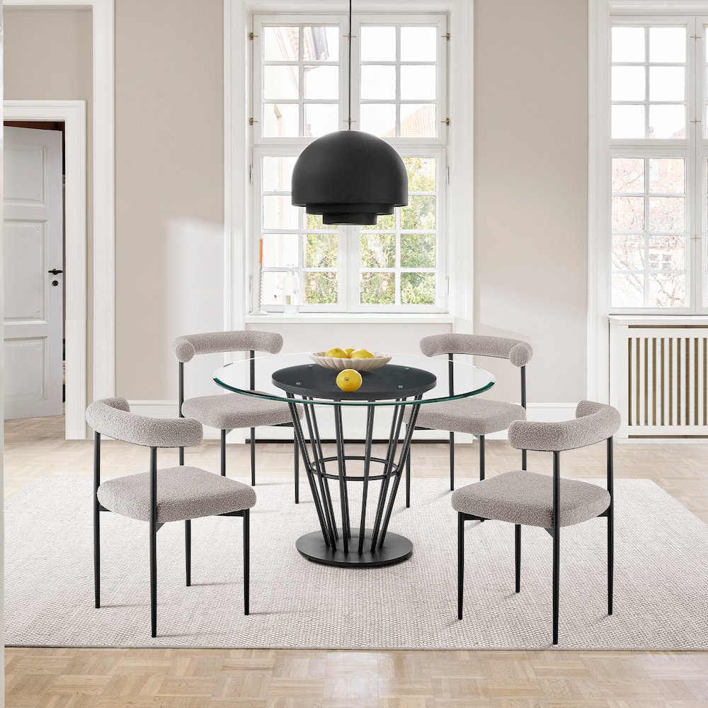 Veronica Shannon 5 Piece Round Glass Dining Table Set with Matte Black Iron. Picture 10