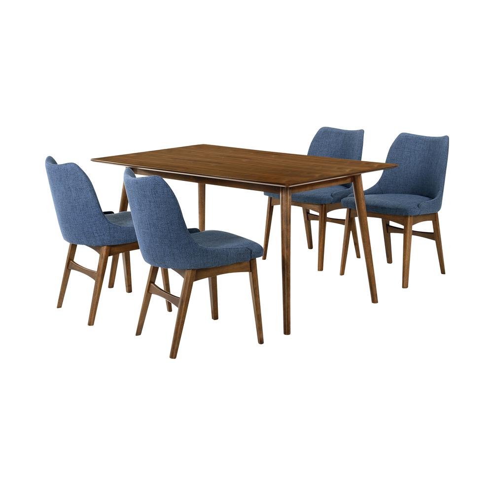 Westmont and Azalea Blue and Walnut Wood 5 Piece Dining Set. Picture 1