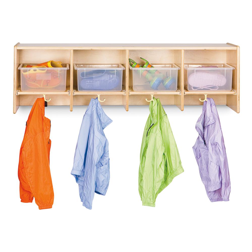 4 Section Wall Mount Coat Locker - with Clear Tubs. Picture 1