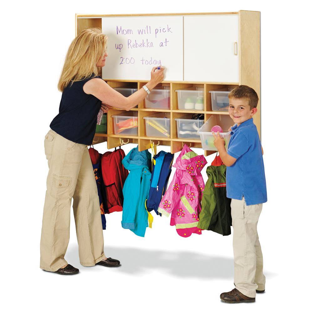 10 Section Wall Mount Coat Locker with Storage – with Clear Cubbie-Trays. Picture 1