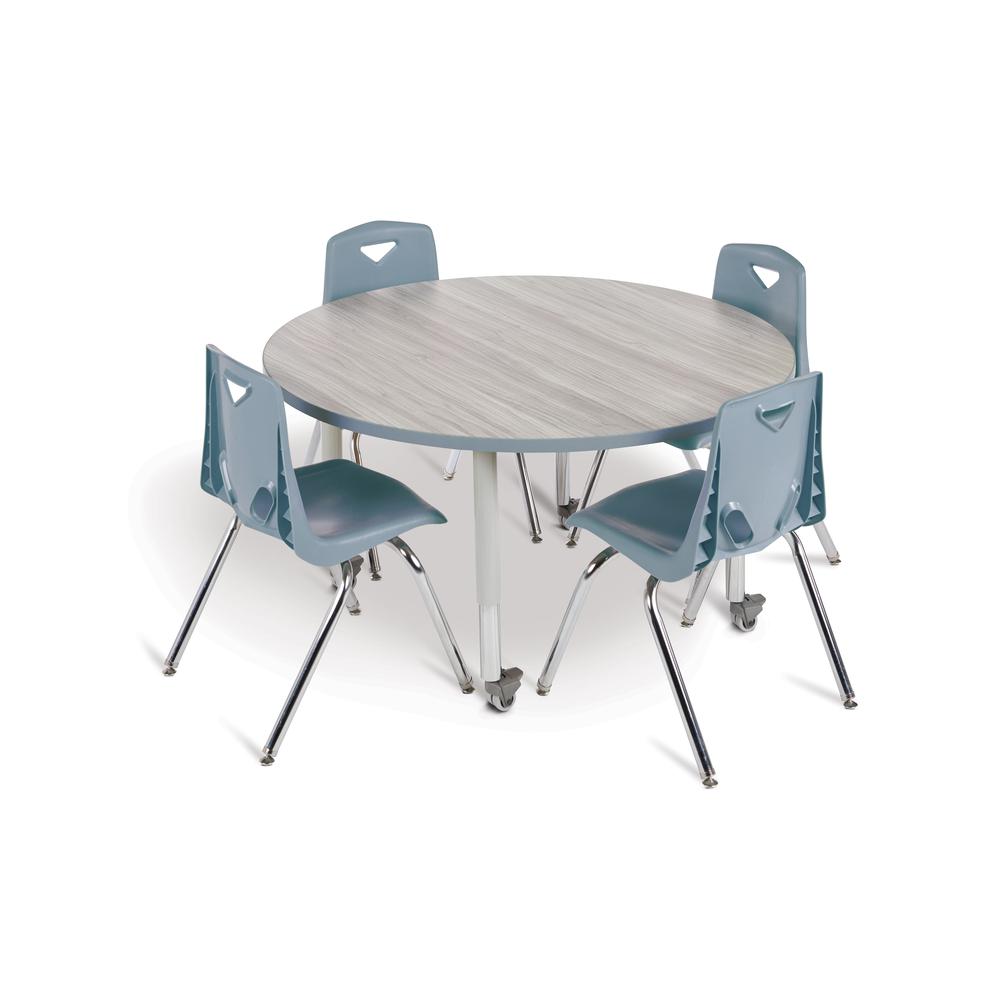 Berries® Round Activity Table - 48" Diameter, Mobile - Driftwood Gray/Coastal Blue/Gray. Picture 2