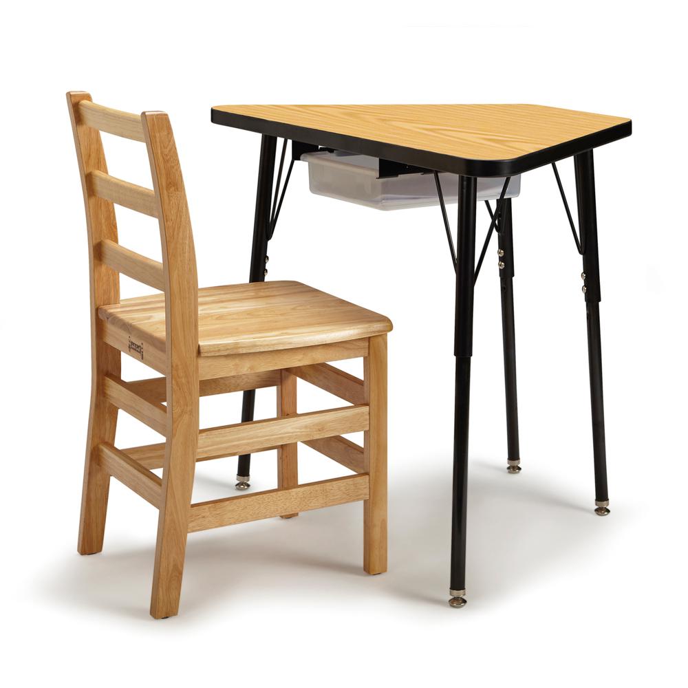Tall Trapezoid Desk - Oak/Black/All Black. Picture 3