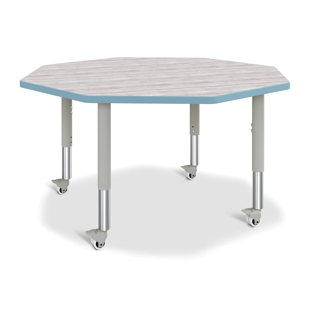 Berries® Octagon Activity Table - 48" X 48", Mobile - Driftwood Gray/Coastal Blue/Gray. Picture 1