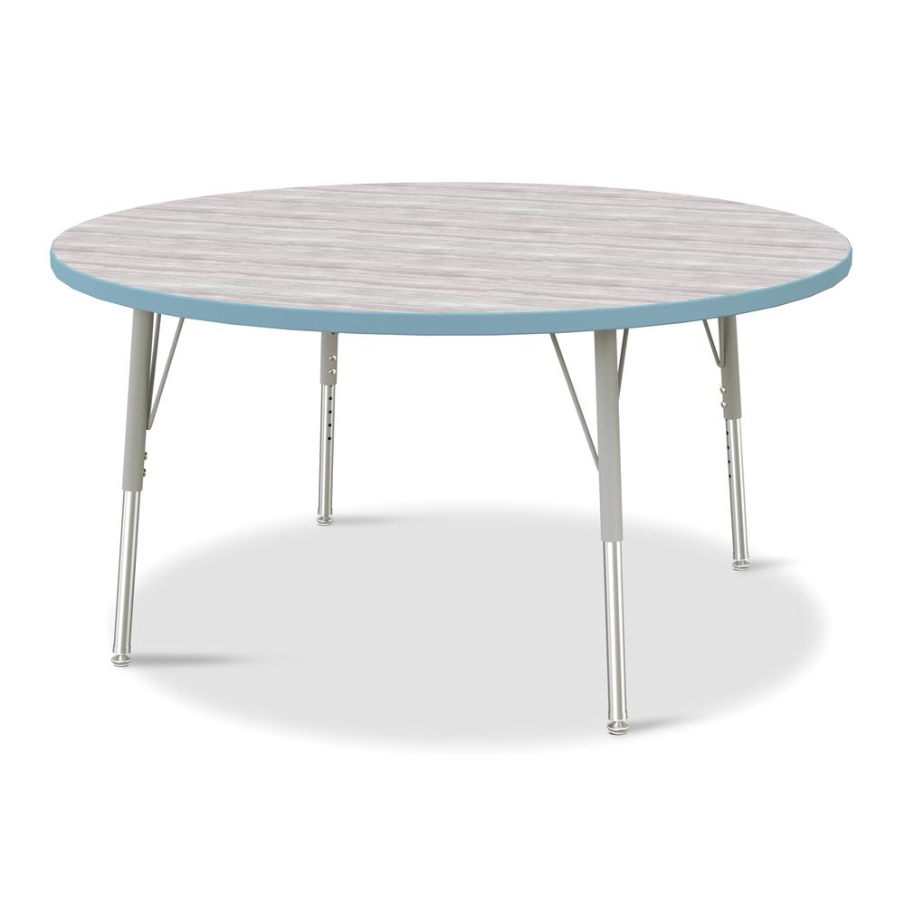 Berries® Round Activity Table - 48" Diameter, E-height - Driftwood Gray/Coastal Blue/Gray. Picture 1