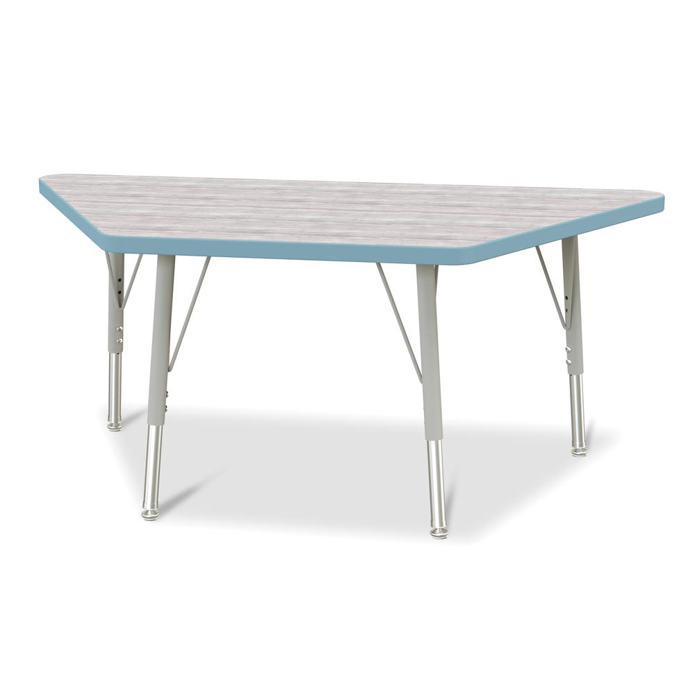 Berries® Trapezoid Activity Table - 24" X 48", E-height - Driftwood Gray/Coastal Blue/Gray. Picture 1
