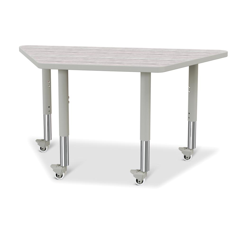 Berries® Trapezoid Activity Table - 24" X 48", Mobile - Driftwood Gray/Gray/Gray. Picture 1