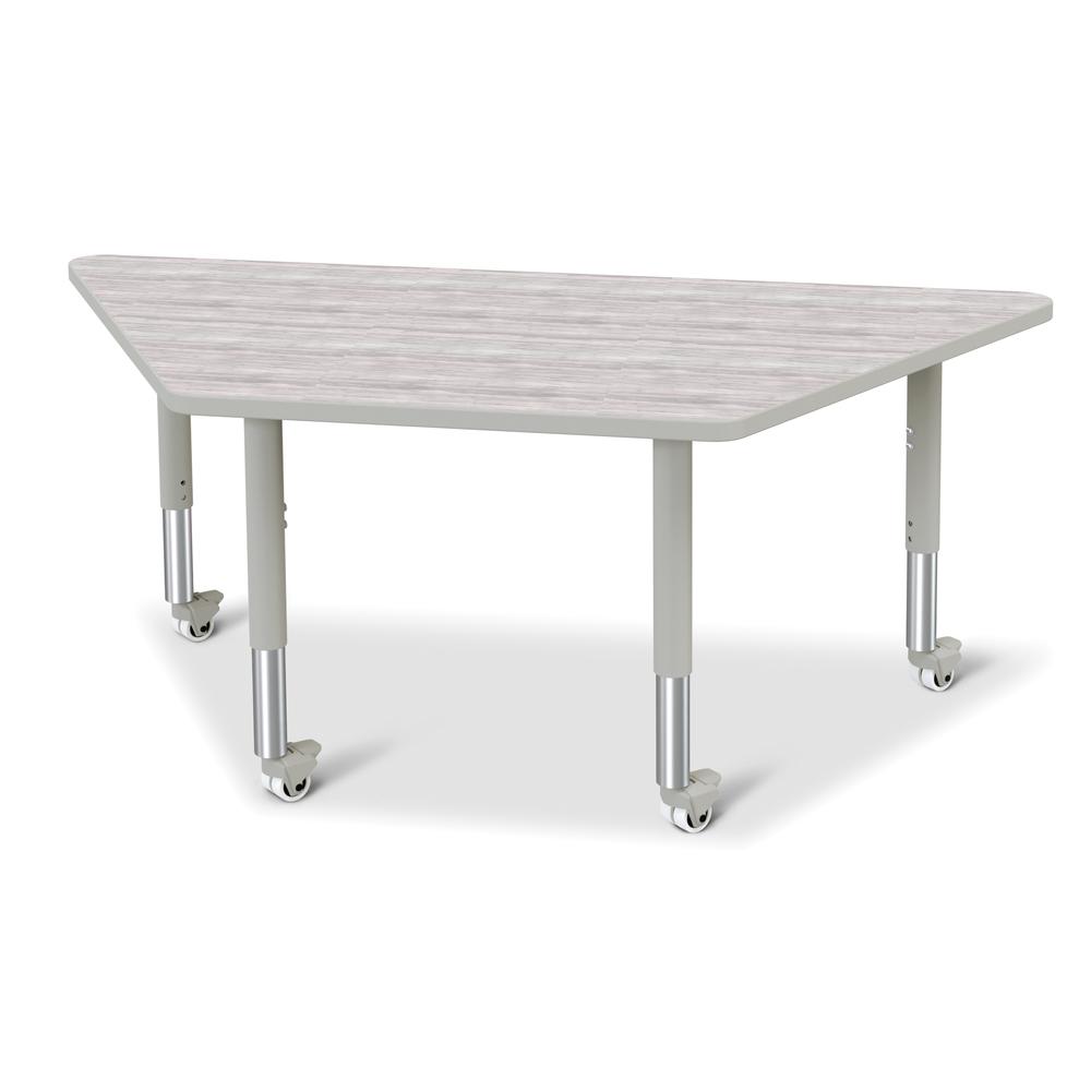 Berries® Trapezoid Activity Table - 30" X 60", Mobile - Driftwood Gray/Gray/Gray. Picture 1