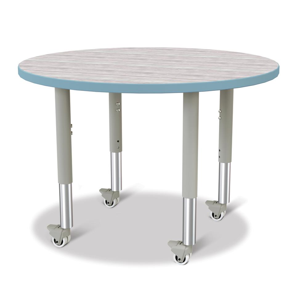 Berries® Round Activity Table - 36" Diameter, Mobile - Driftwood Gray/Coastal Blue/Gray. Picture 1