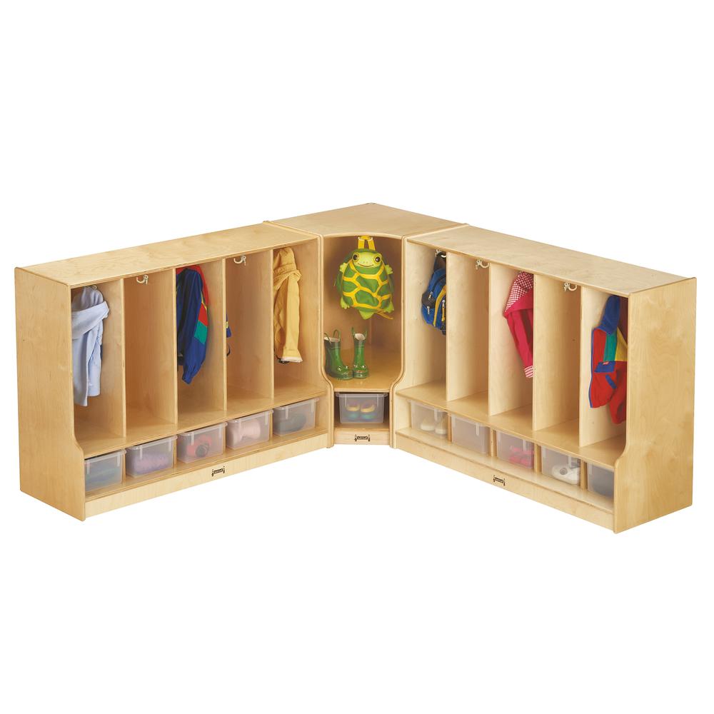 Toddler 5 Section Coat Locker with Step - with Clear Trays. Picture 2