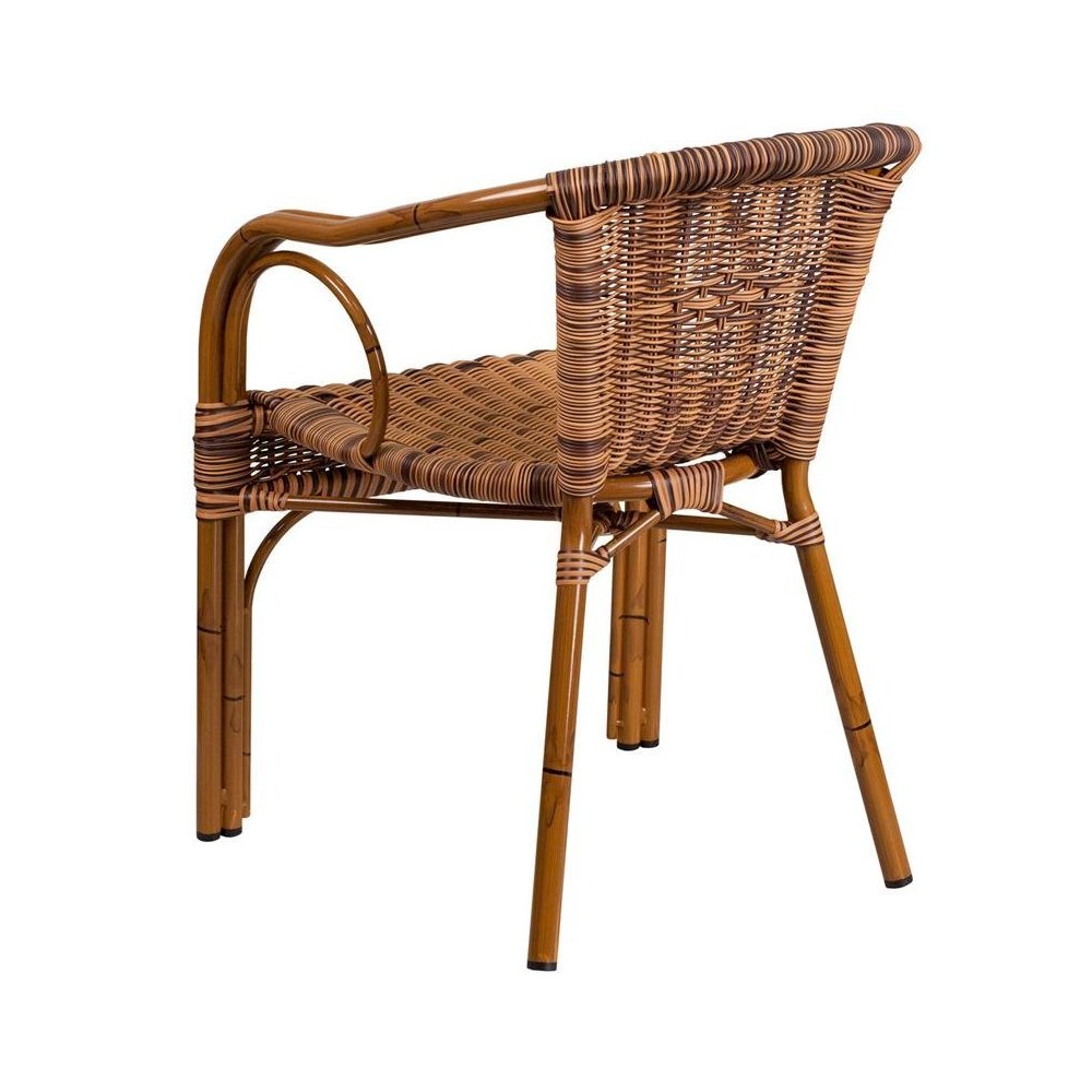 Burning Brown Rattan Patio Chair-Dark Red Bamboo-Aluminum Frame pack of 3. Picture 4