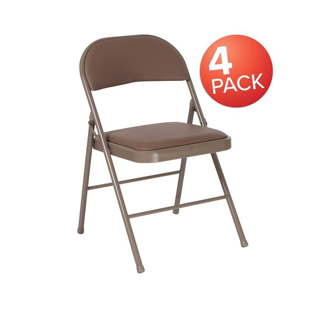 4 Pk. HERCULES Series Double Braced Beige Vinyl Folding Chair. Picture 1