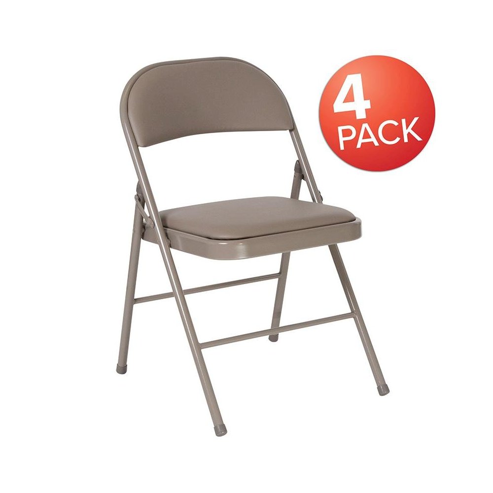 4 Pk. HERCULES Series Double Braced Gray Vinyl Folding Chair. Picture 1