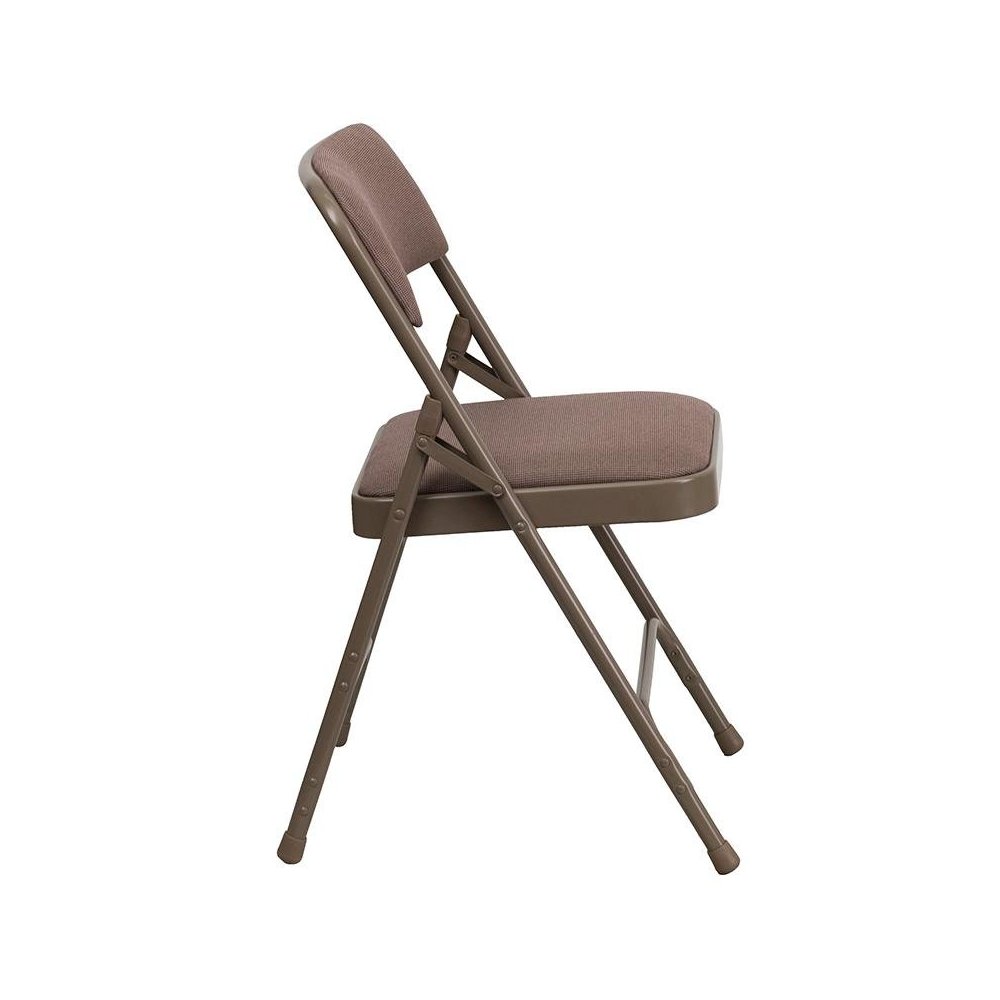 4 Pk. Curved Triple Braced & Double Hinged Beige Fabric Metal Folding Chair. Picture 2