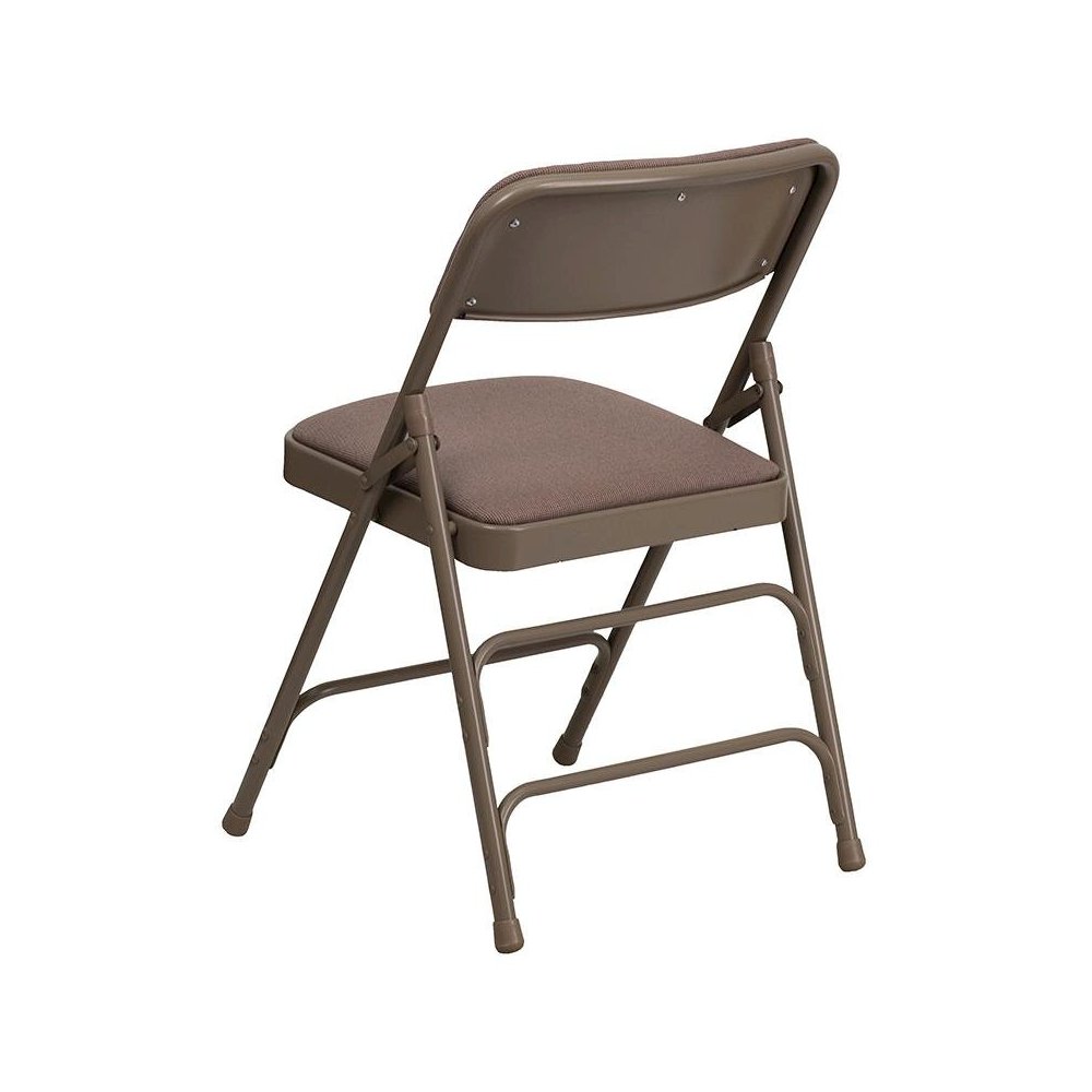 4 Pk. Curved Triple Braced & Double Hinged Beige Fabric Metal Folding Chair. Picture 3