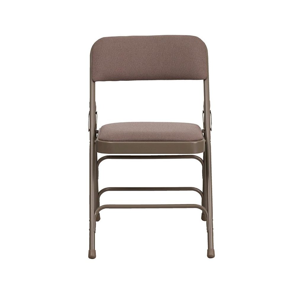 4 Pk. Curved Triple Braced & Double Hinged Beige Fabric Metal Folding Chair. Picture 4