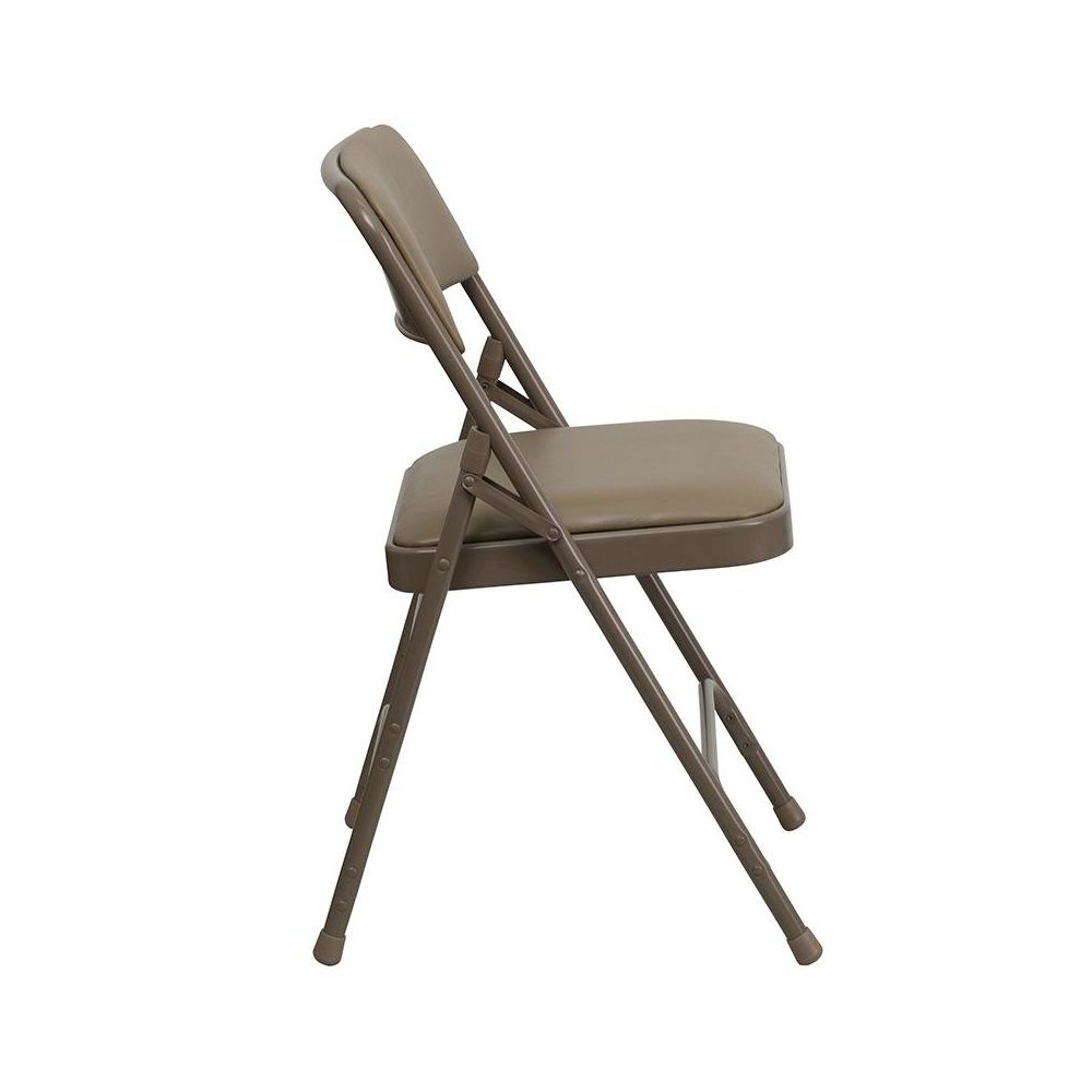 4 Pk. Curved Triple Braced & Double Hinged Beige Vinyl Metal Folding Chair. Picture 2