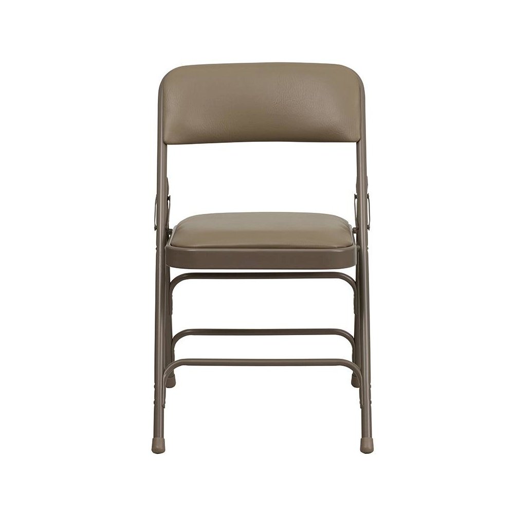4 Pk. Curved Triple Braced & Double Hinged Beige Vinyl Metal Folding Chair. Picture 4