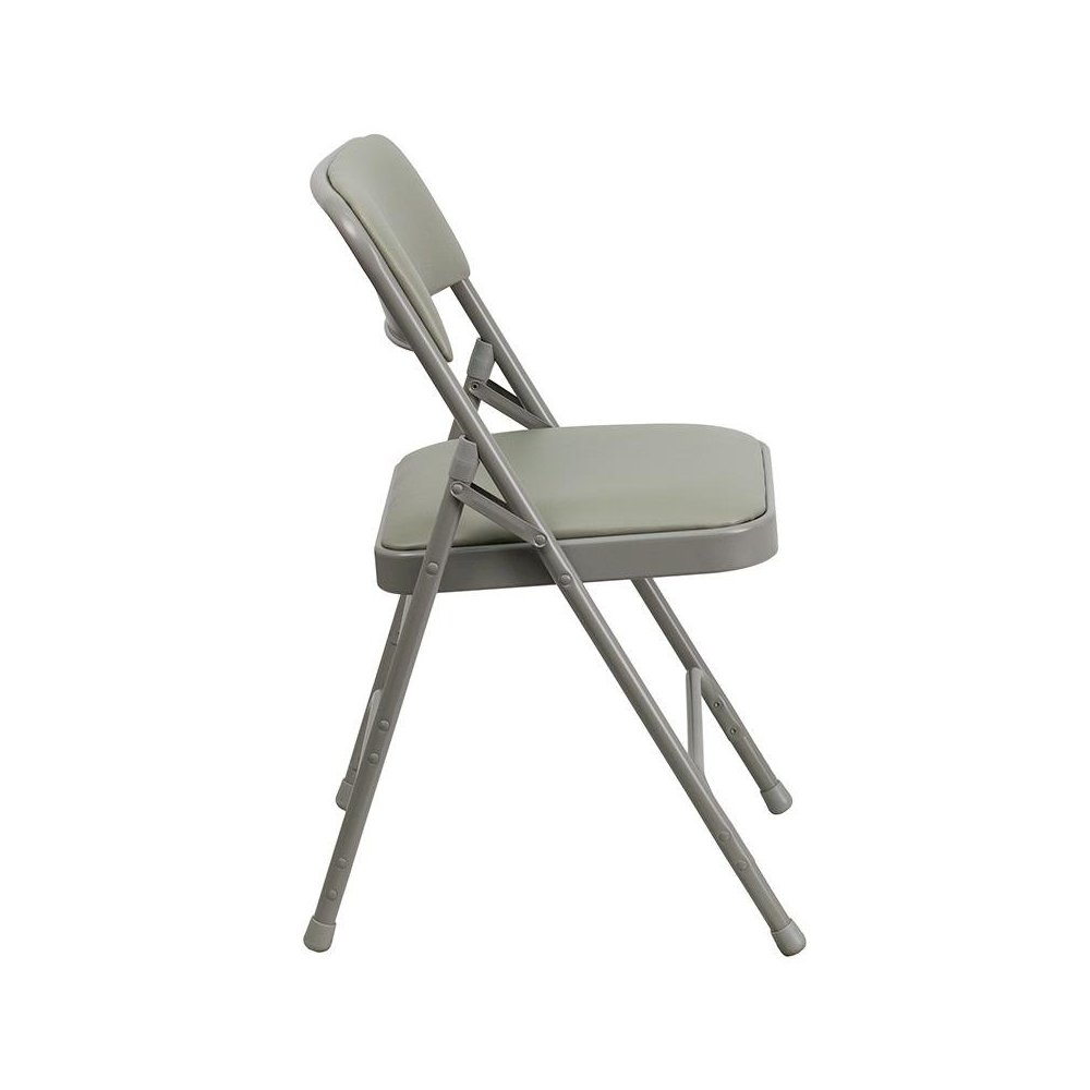 4 Pk. Curved Triple Braced & Double Hinged Gray Vinyl Metal Folding Chair. Picture 2