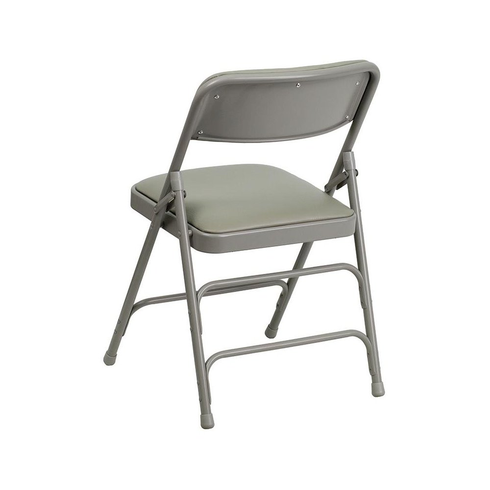 4 Pk. Curved Triple Braced & Double Hinged Gray Vinyl Metal Folding Chair. Picture 3