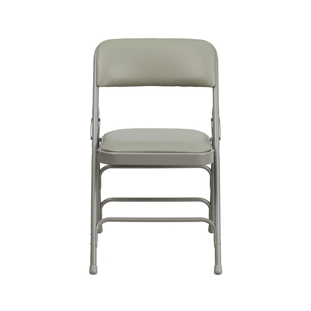4 Pk. Curved Triple Braced & Double Hinged Gray Vinyl Metal Folding Chair. Picture 4