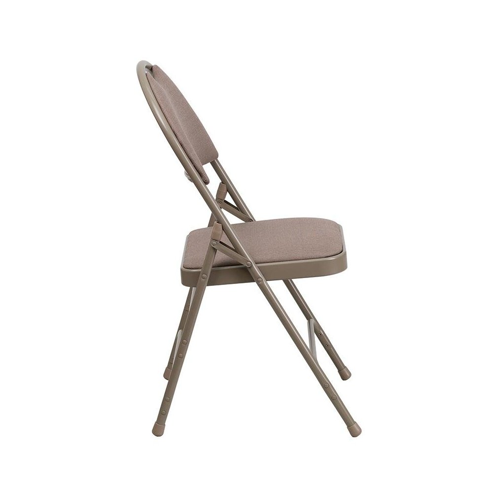 4 Pk. Triple Braced Beige Fabric Metal Folding Chair with Easy-Carry Handle. Picture 2