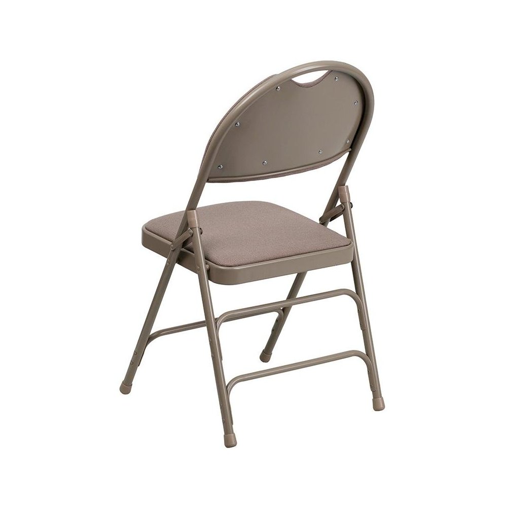 4 Pk. Triple Braced Beige Fabric Metal Folding Chair with Easy-Carry Handle. Picture 3