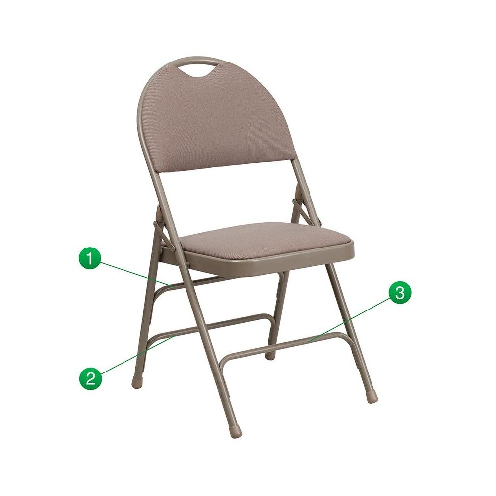 4 Pk. Triple Braced Beige Fabric Metal Folding Chair with Easy-Carry Handle. Picture 5