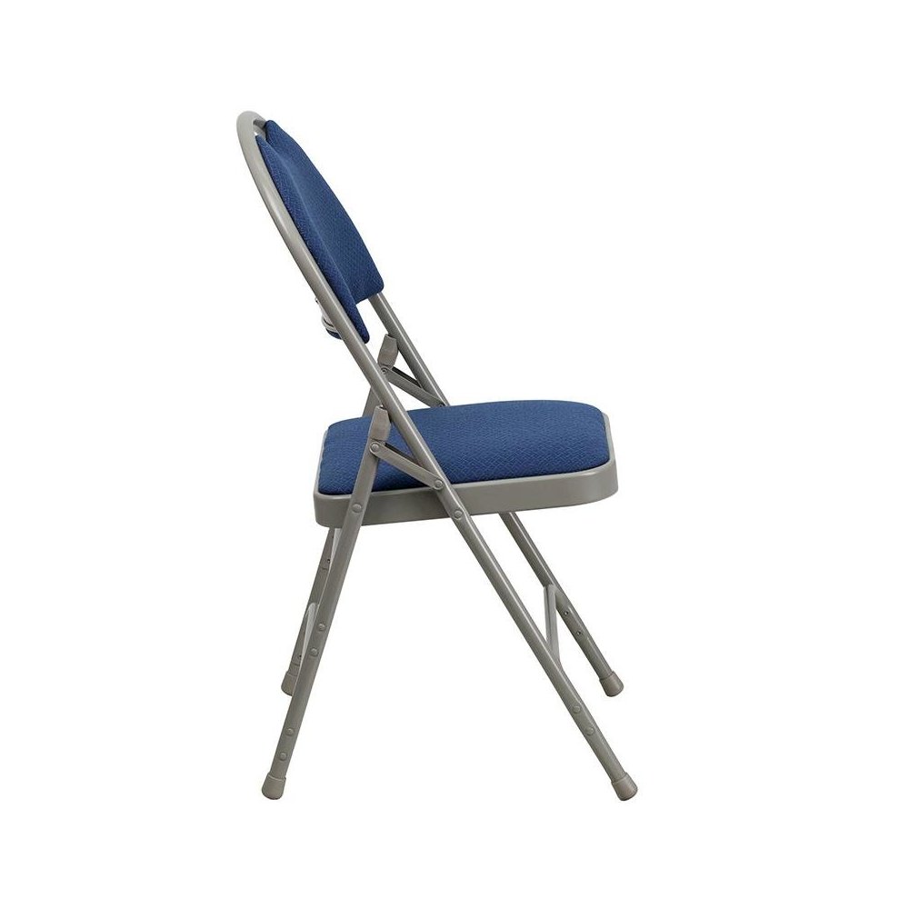 4 Pk. Triple Braced Navy Fabric Metal Folding Chair with Easy-Carry Handle. Picture 2