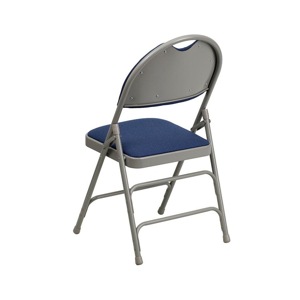4 Pk. Triple Braced Navy Fabric Metal Folding Chair with Easy-Carry Handle. Picture 3