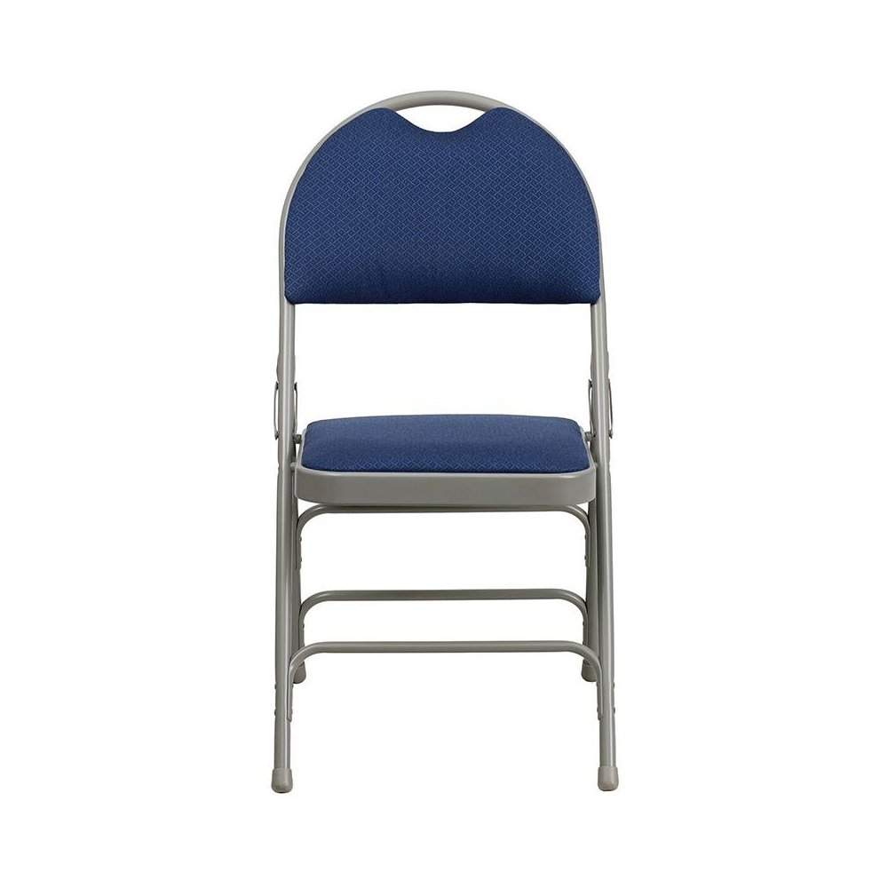 4 Pk. Triple Braced Navy Fabric Metal Folding Chair with Easy-Carry Handle. Picture 4