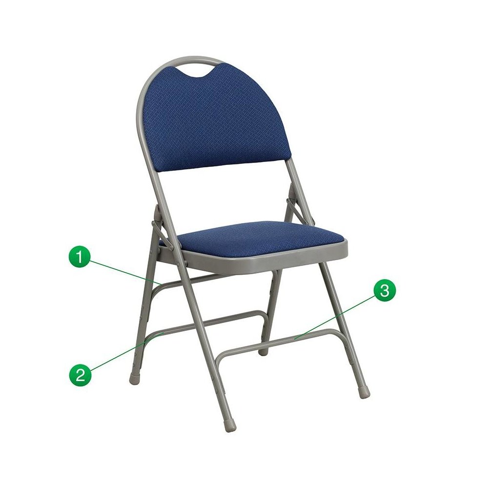 4 Pk. Triple Braced Navy Fabric Metal Folding Chair with Easy-Carry Handle. Picture 5