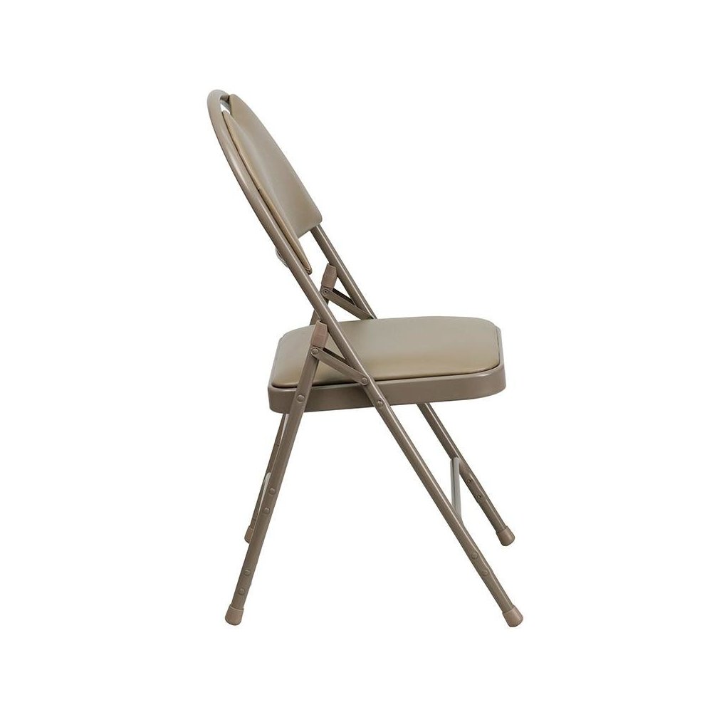 4 Pk. Triple Braced Beige Vinyl Metal Folding Chair with Easy-Carry Handle. Picture 2