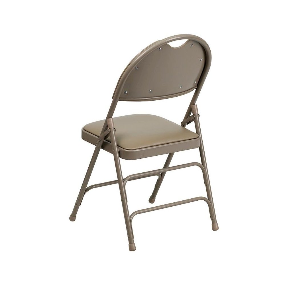 4 Pk. Triple Braced Beige Vinyl Metal Folding Chair with Easy-Carry Handle. Picture 3