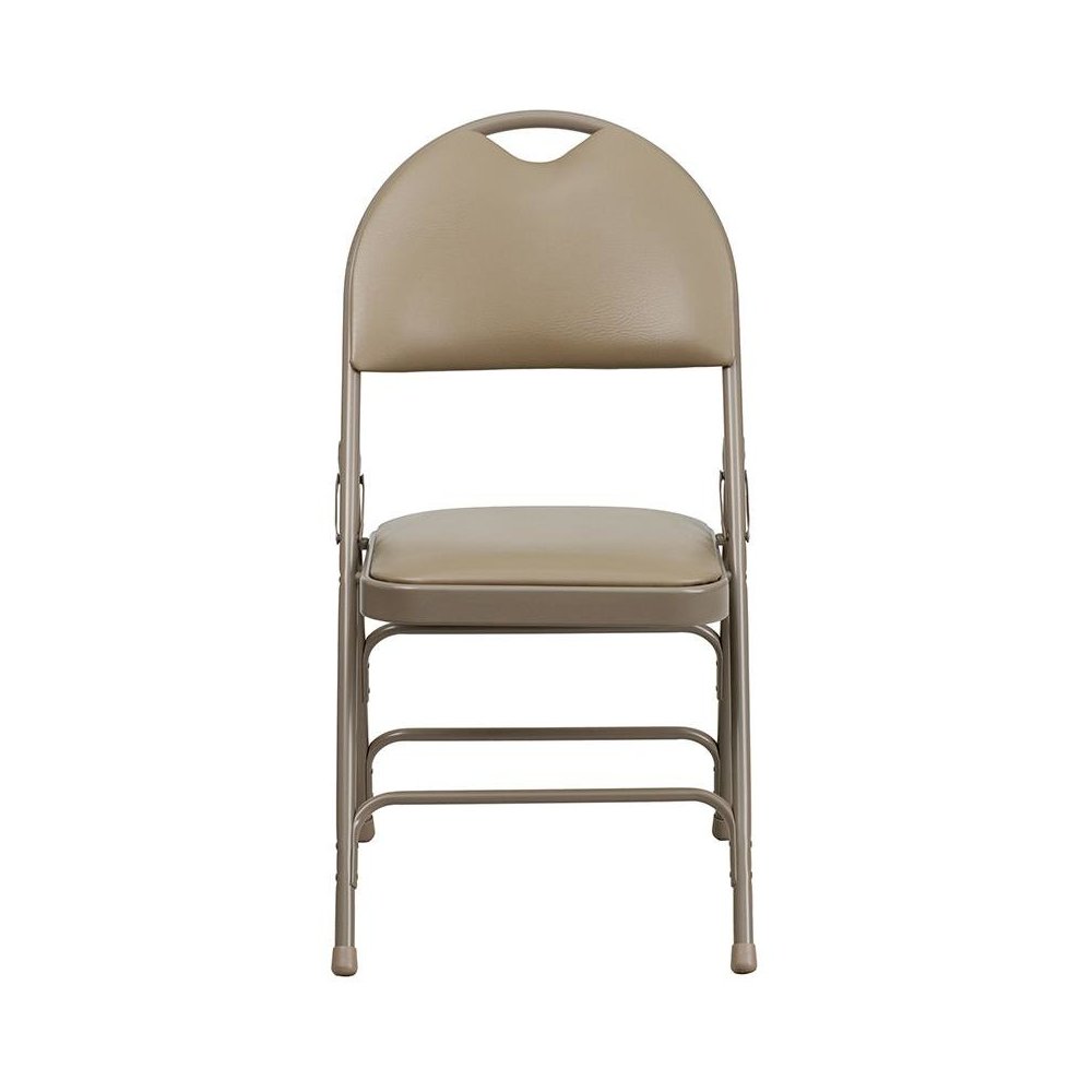 4 Pk. Triple Braced Beige Vinyl Metal Folding Chair with Easy-Carry Handle. Picture 4