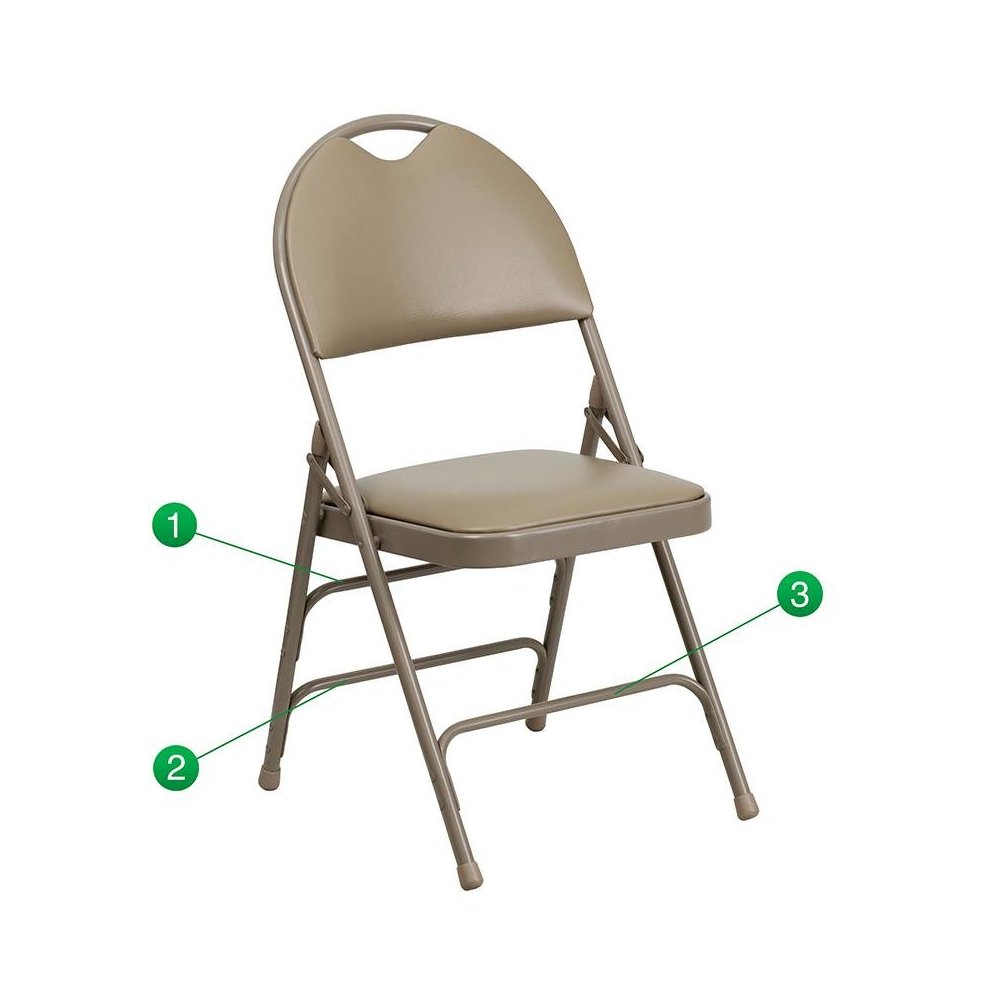 4 Pk. Triple Braced Beige Vinyl Metal Folding Chair with Easy-Carry Handle. Picture 5