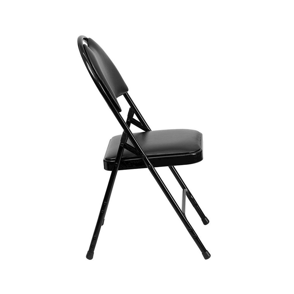 4 Pk. Triple Braced Black Vinyl Metal Folding Chair with Easy-Carry Handle. Picture 2