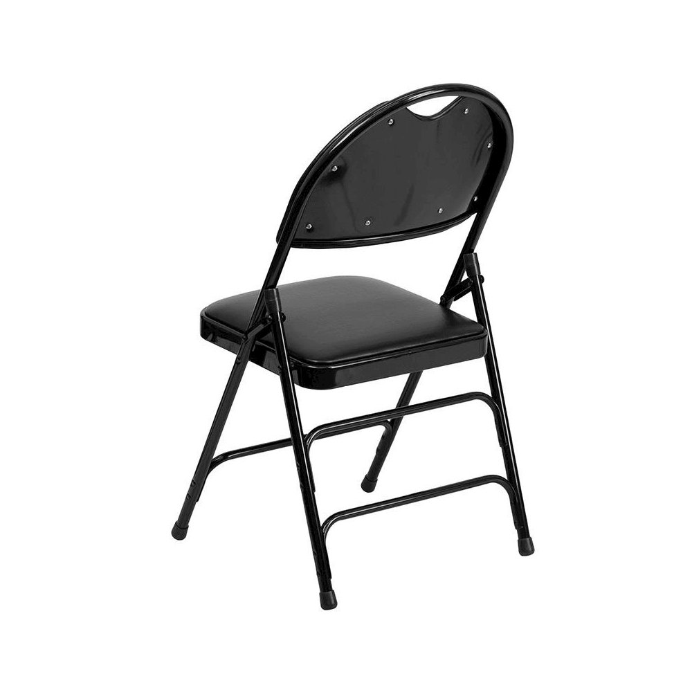 4 Pk. Triple Braced Black Vinyl Metal Folding Chair with Easy-Carry Handle. Picture 3