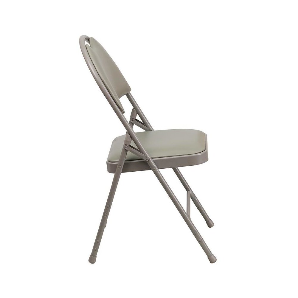 4 Pk. Triple Braced Gray Vinyl Metal Folding Chair with Easy-Carry Handle. Picture 2