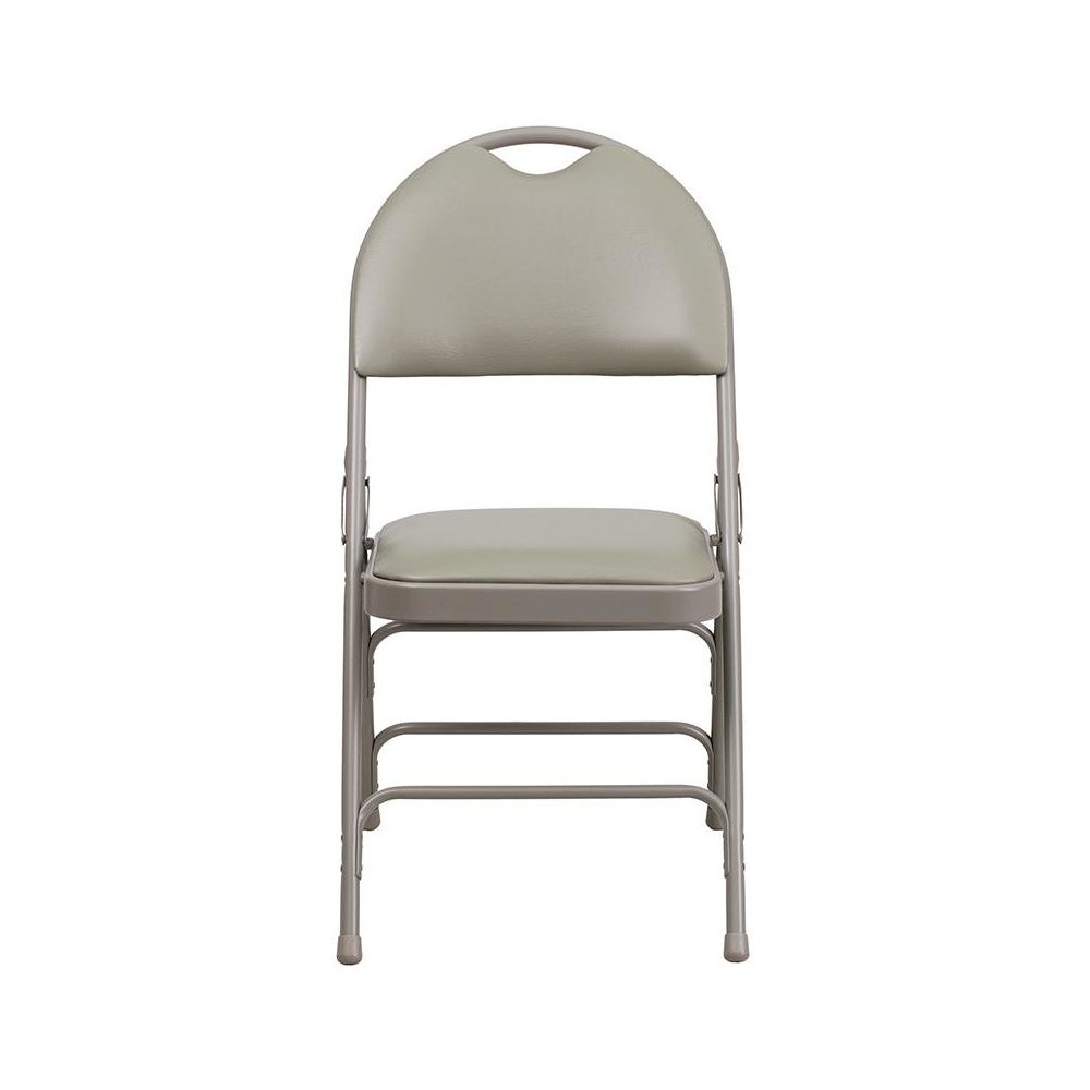 4 Pk. Triple Braced Gray Vinyl Metal Folding Chair with Easy-Carry Handle. Picture 4