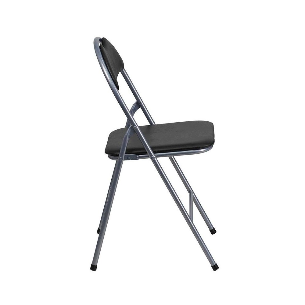 4 Pk. HERCULES Series Black Vinyl Metal Folding Chair with Carrying Handle. Picture 2