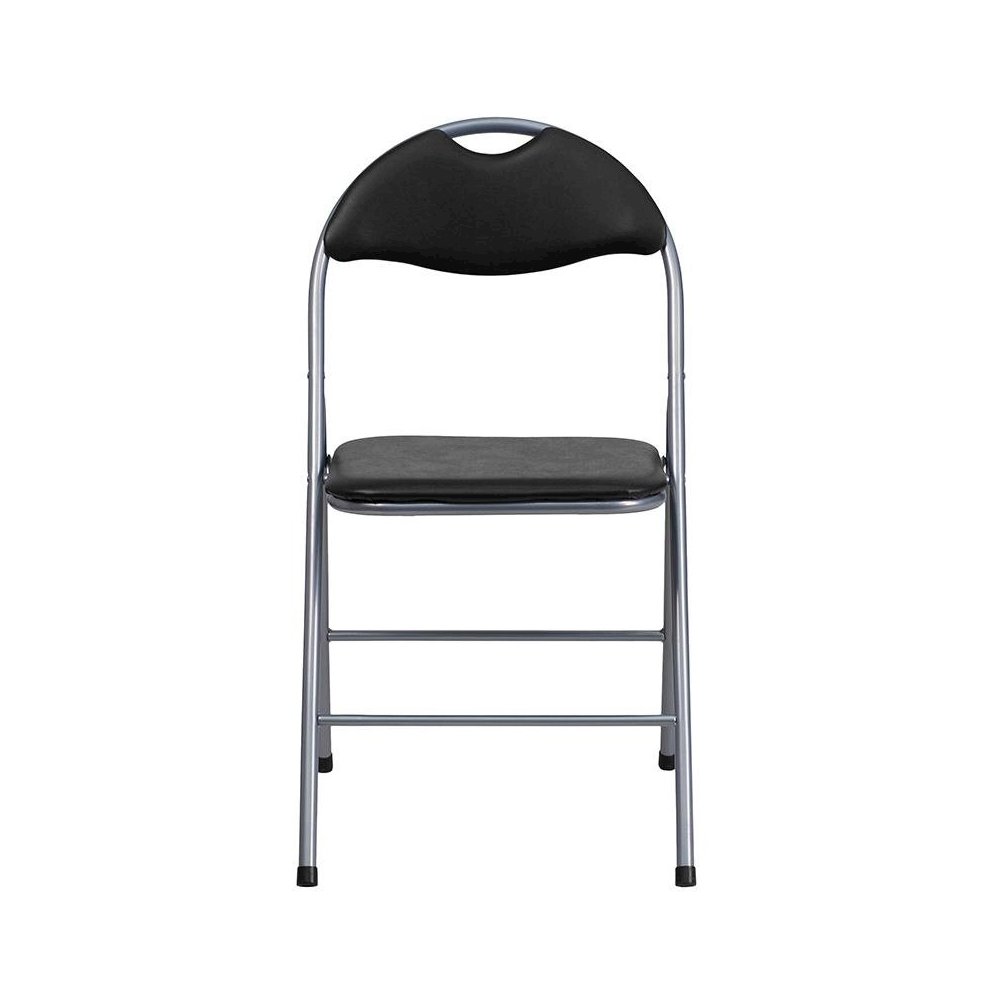 4 Pk. HERCULES Series Black Vinyl Metal Folding Chair with Carrying Handle. Picture 4