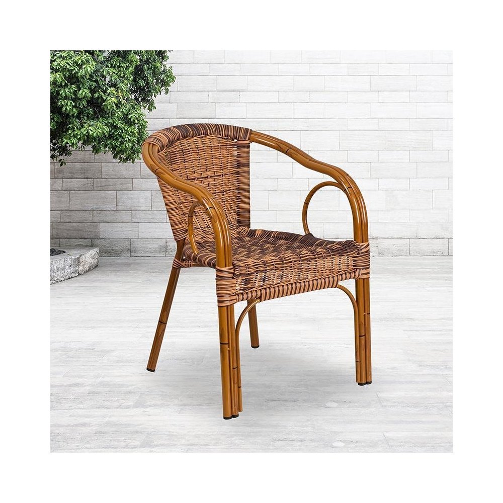 Burning Brown Rattan Patio Chair-Dark Red Bamboo-Aluminum Frame pack of 3. Picture 5