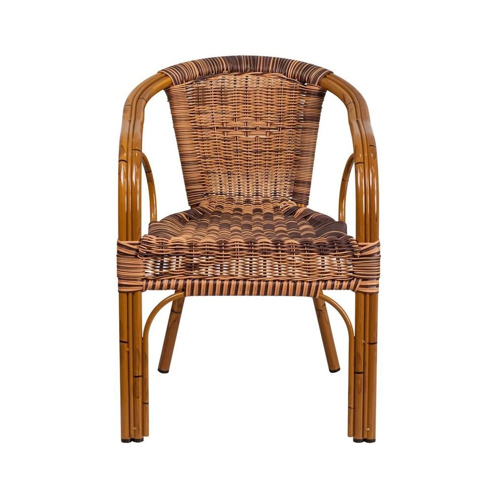 Burning Brown Rattan Patio Chair-Dark Red Bamboo-Aluminum Frame pack of 3. Picture 2