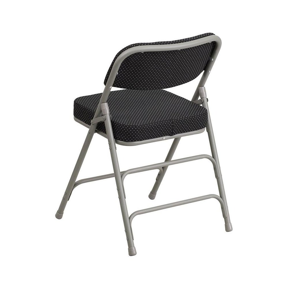 Triple Braced & Double Hinged Black Pin-Dot Fabric Metal Folding Chair pack of 4. Picture 2